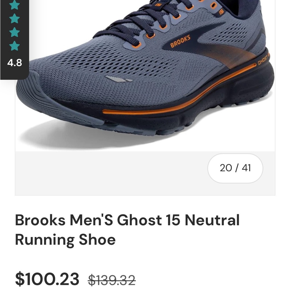 Brooks Men's Ghost 15 Running Shoe - Blue and Orange
